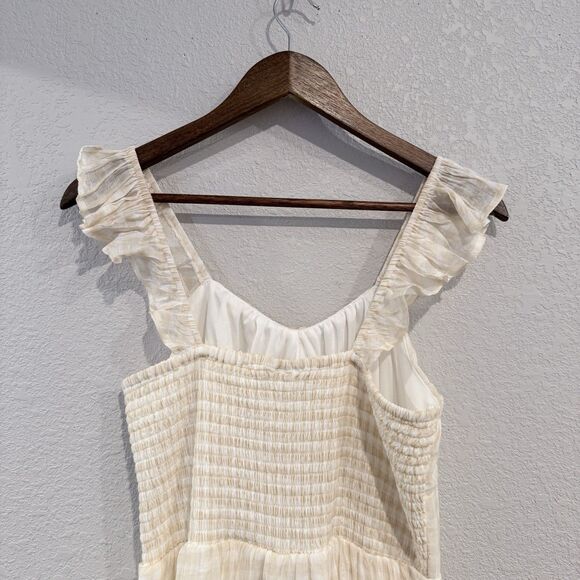 And Now This Sleeveless Maxi Dress Size Medium Gingham Print Ruffle Neutral New - Picture 5 of 12